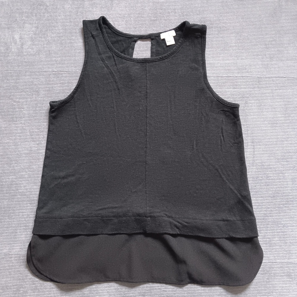 J.Crew Womens Black Mixed Media Layered Hem Sleeveless Tank Top C8031 Size S